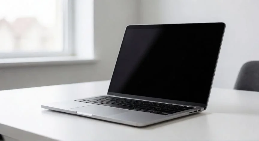 Portatil moderno de ultraligero sobre escritorio blanco