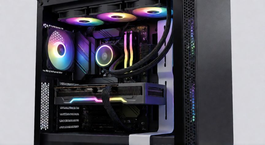 que ordenador comprar para jugar, Torre de PC gaming con iluminación RGB y componentes visibles
