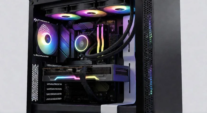 Torre de PC gaming con iluminación RGB y componentes visibles