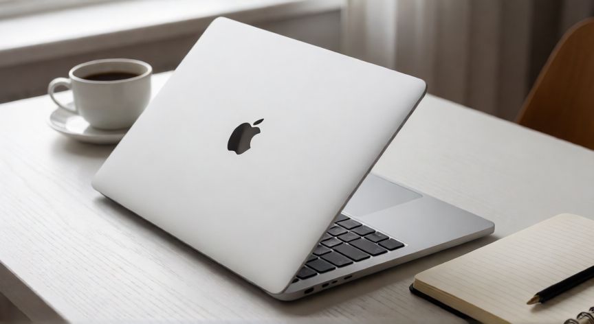 que ordenador de apple comprar, MacBook Air M3 sobre un escritorio minimalista