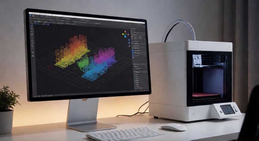 que ordenador necesito para una impresora 3d, Ordenador de escritorio con software de impresión 3D y una impresora 3D funcionando