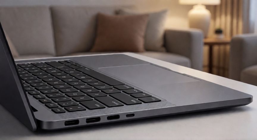 que ordenador portatil comprar para uso domestico, Detalle de teclado y puertos de un ordenador portátil