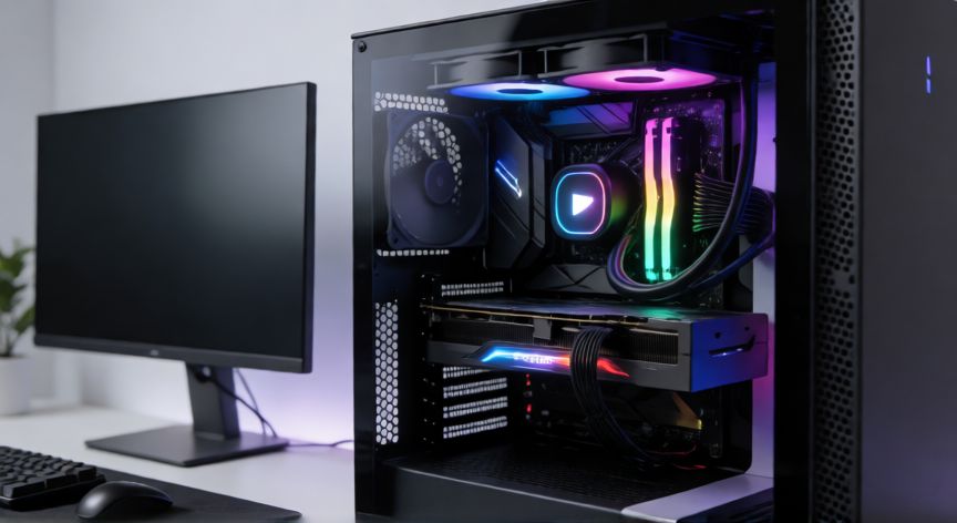 que ordenador tiene el xokas, Torre de ordenador de gama alta con iluminación RGB y componentes visibles