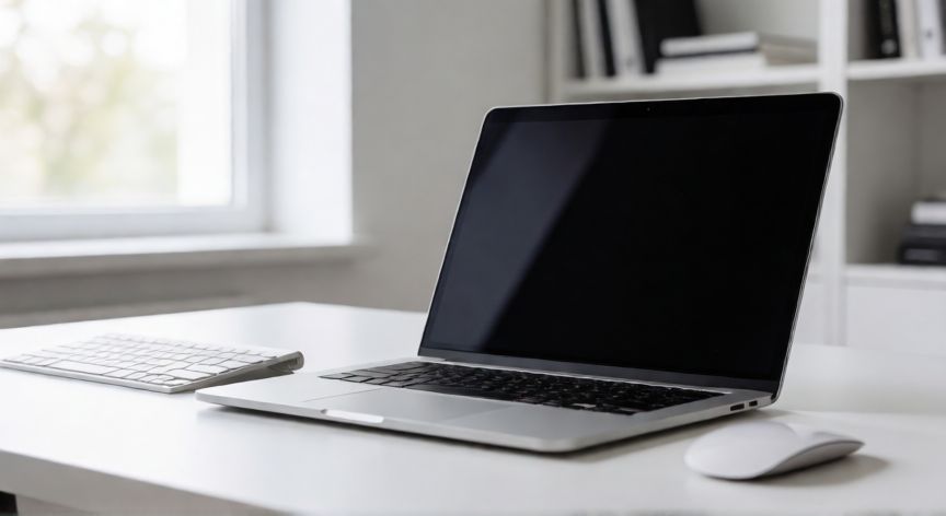 qué ordenadores entran en el kit digital, Ordenador portátil moderno en una mesa de oficina profesional con iluminación natural