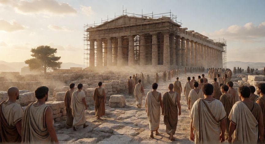 que paso 400 años antes de cristo, Reconstrucción histórica de la Acrópolis de Atenas en el año 400 a.C. con ciudadanos griegos