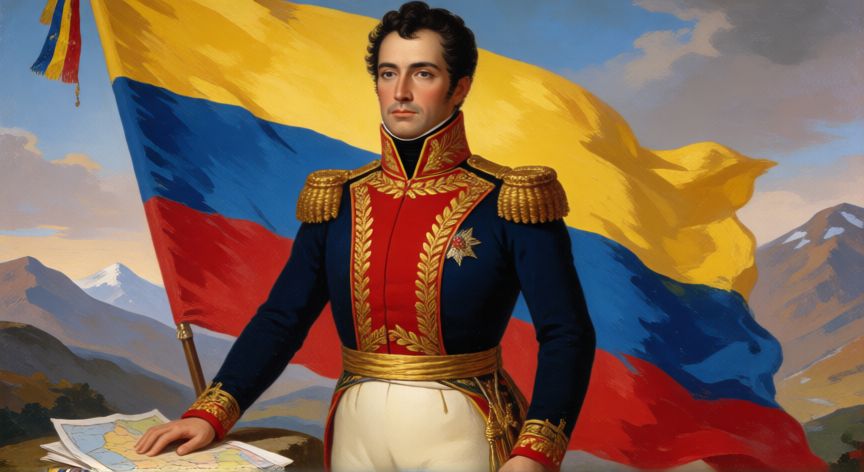 que paso 7 de agosto de 1819, Retrato histórico de Simón Bolívar con el paisaje de los Andes al fondo