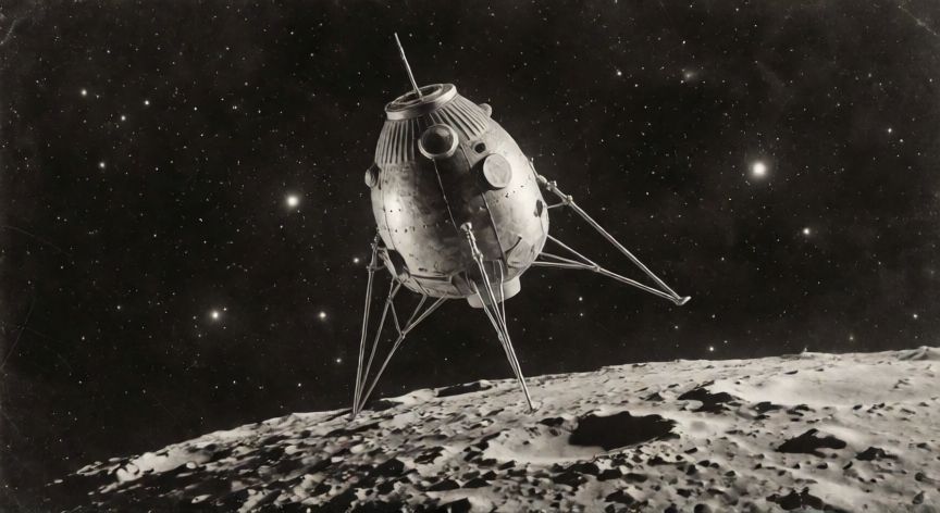 que paso 9 de diciembre, Representación artística de la sonda Luna 2 acercándose a la superficie lunar