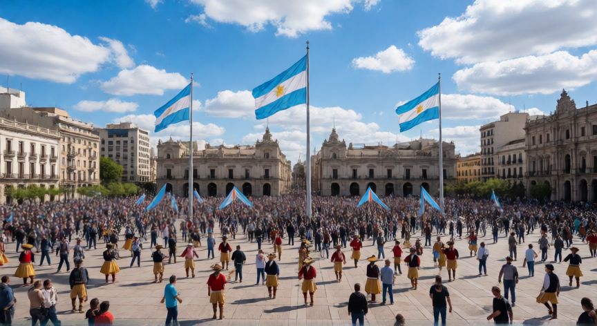 que paso 9 de julio, Celebración del Día de la Independencia en una plaza histórica argentina