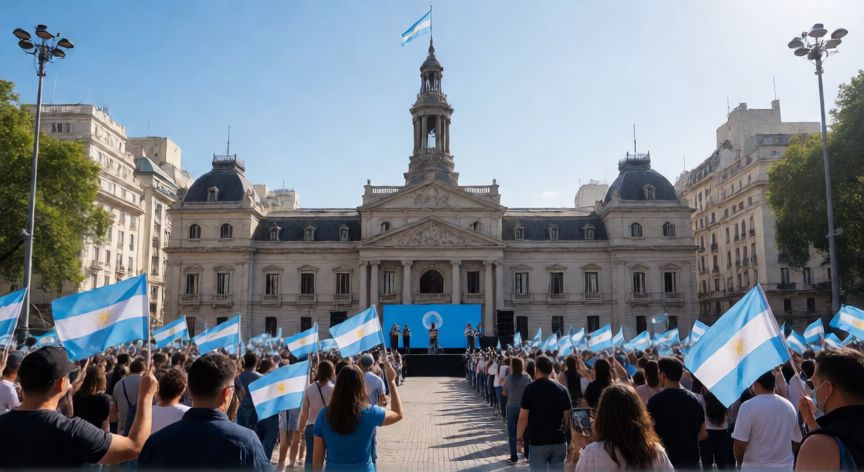 que paso 9 julio argentina, Multitudes celebrando la independencia en la Plaza de Mayo de Buenos Aires con banderas argentinas