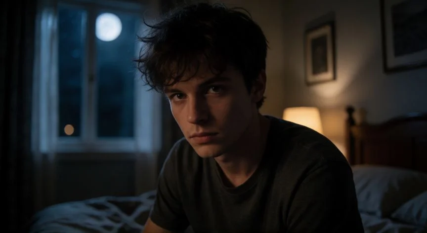 Joven protagonista de la serie chilena 007 en una escena nocturna misteriosa