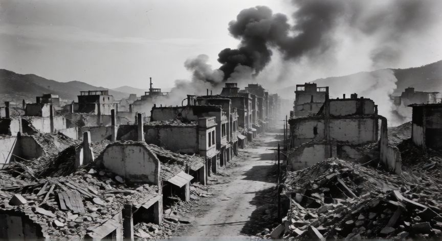 que paso el 6 de agosto de 1945, Ruinas de la ciudad de Hiroshima tras el bombardeo atómico en 1945