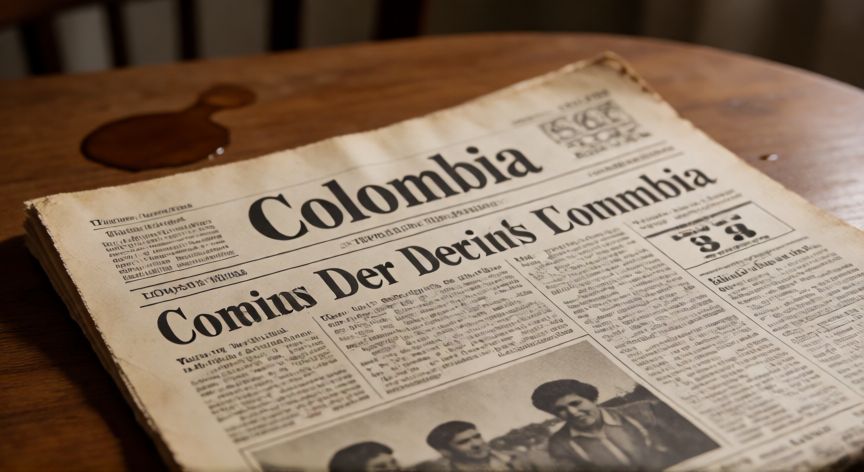 que paso el 7 de agosto en colombia, Periódico antiguo de los años 80 en una mesa de madera con una taza de café