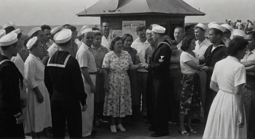 que paso el 7 de diciembre de 1941, Marineros de la Marina de los EE.UU. y civiles en el muelle tras el ataque a Pearl Harbor