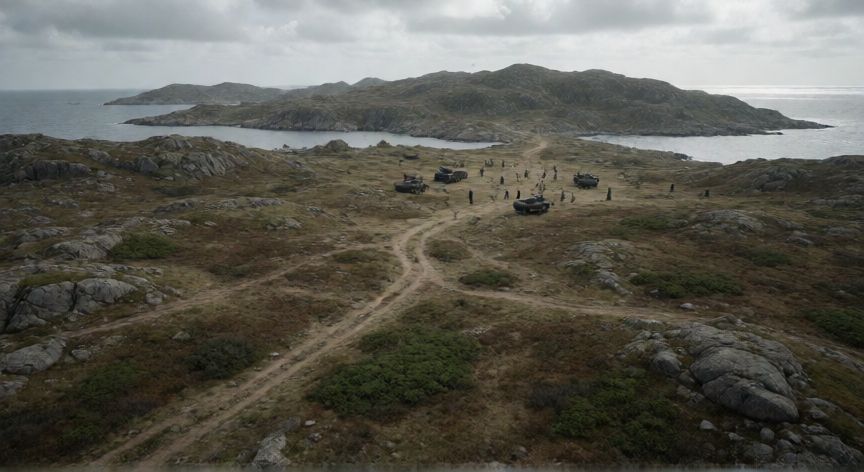 que paso en las malvinas, Paisaje de las islas Malvinas con presencia militar durante el conflicto