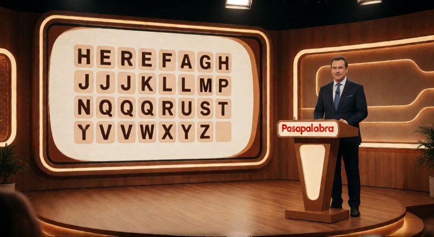 que paso en pasapalabra con javier, Set de televisión del programa Pasapalabra con el presentador en el centro