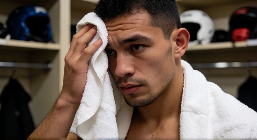 que paso ilia topuria, Próximo plano de un luchador en el vestuario tras la pelea