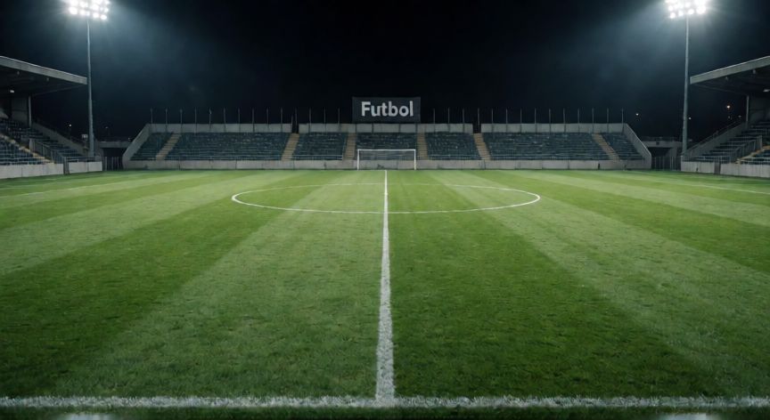 que paso malaga fulham, Campo de fútbol vacío bajo los focos nocturnos esperando un partido importante