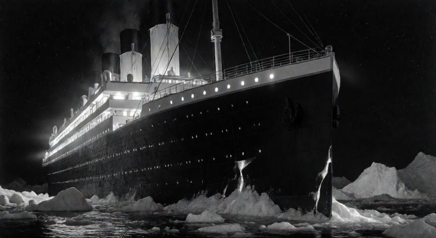 que paso realmente con el titanic, Impacto del casco del Titanic contra un iceberg en la noche de 1912