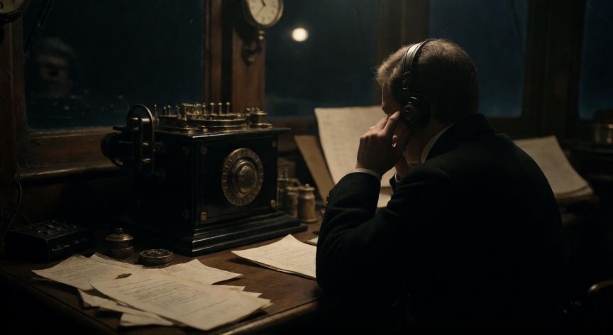 que paso realmente con el titanic, Cabina de radio del Titanic en silencio durante la noche del hundimiento
