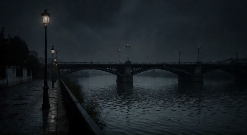 que paso realmente con marta del castillo, Vista nocturna del río Guadalquivir en el puente de Palma del Fraile en Sevilla