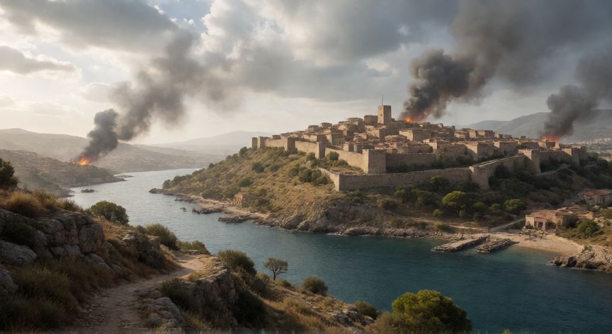 que paso realmente en troya, Vista panorámica de la fortaleza de Troya en su posición estratégica sobre el estrecho