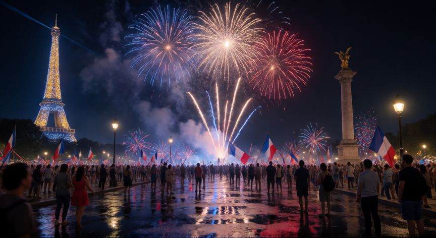 que paso un 14 de julio, Celebración de la Fiesta Nacional de Francia con fuegos artificiales en París