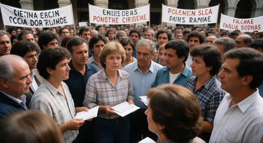 que paso un 25 de septiembre, Escena de votación masiva en una plaza pública durante un plebiscito político