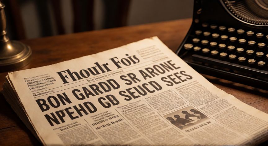 que paso un dia como hoy en la historia, Titular antiguo de periódico sobre un escritorio de madera junto a una máquina de escribir vintage