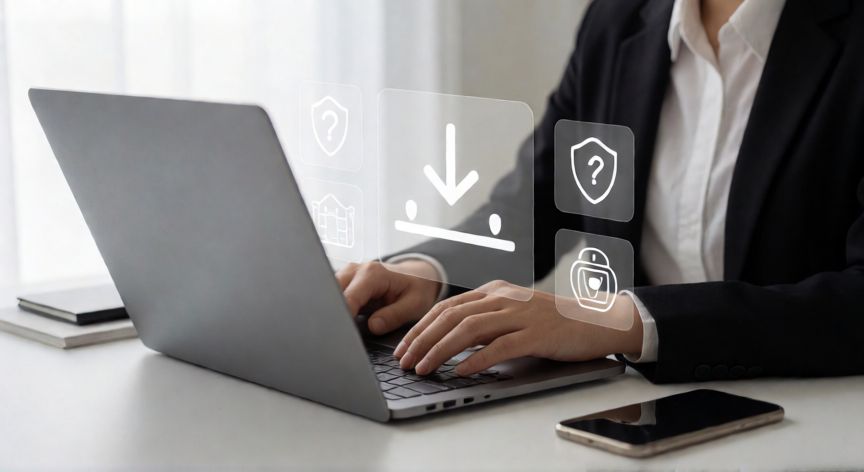 que practicas cambiarias al descargar contenido en linea, Persona revisando seguridad antes de descargar archivos en línea
