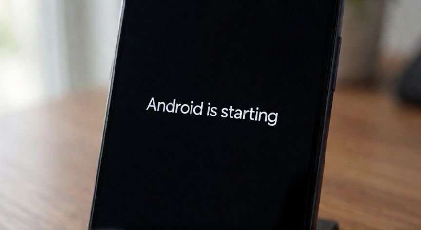que significa android is starting, Pantalla de teléfono Android mostrando el mensaje Android is starting al encenderse