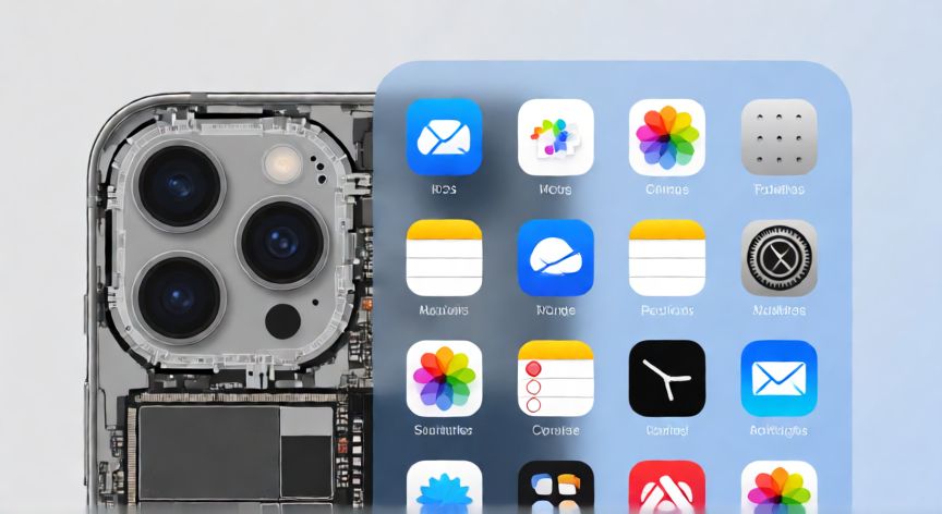 que significa iphone ios, Diagrama conceptual separando el hardware del iPhone del software iOS