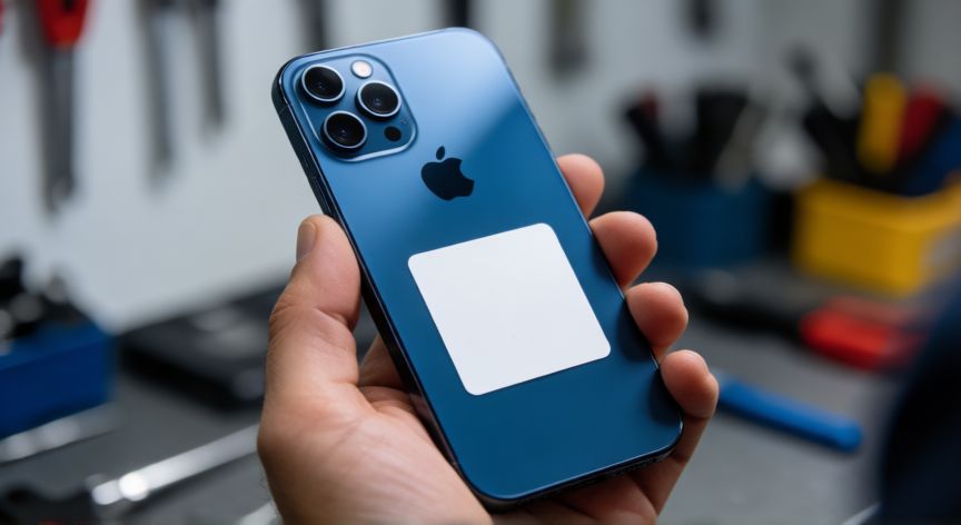 que significa iphone outlet, Técnico revisando un iPhone reacondicionado con etiqueta de estado