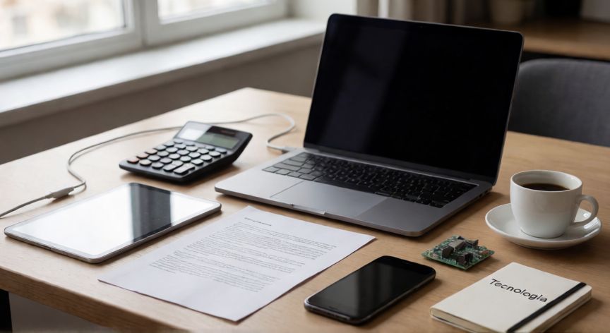 qué significa la tecnología, Espacio de trabajo moderno con dispositivos electrónicos y materiales que representan la tecnología en el día a día