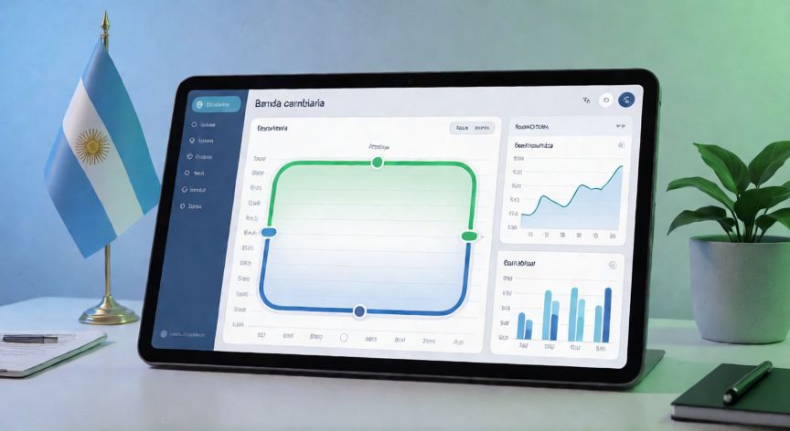 que son las bandas cambiarias en argentina, Panel financiero con un gráfico de bandas cambiarias en Argentina