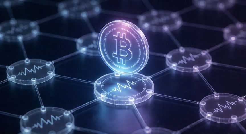 que tecnología crea un token, Concepto visual de un token digital creado sobre una red blockchain con contratos inteligentes