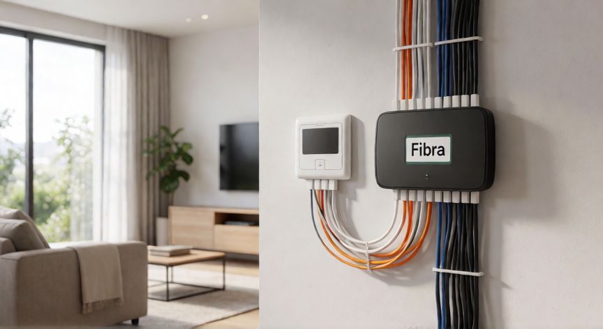 que tecnología de red ofrece at&t, Red de fibra óptica de AT&T instalada en un hogar para internet fijo de alta velocidad