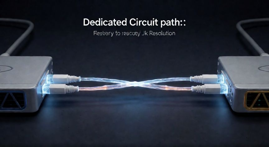 que tecnologia de switching permitirá que cada link, Diagrama de switching por circuitos con enlace dedicado entre routers