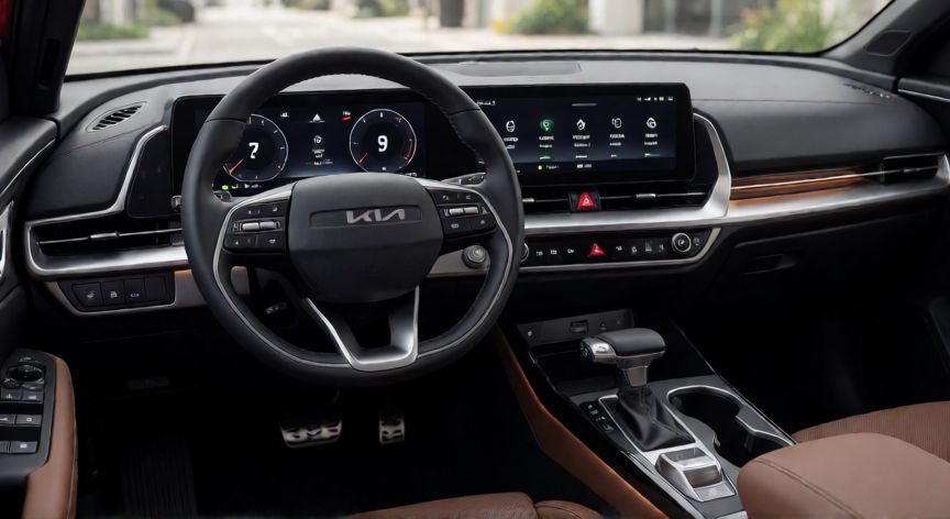 que tecnologia es kia, Interior tecnológico de un Kia con pantallas digitales