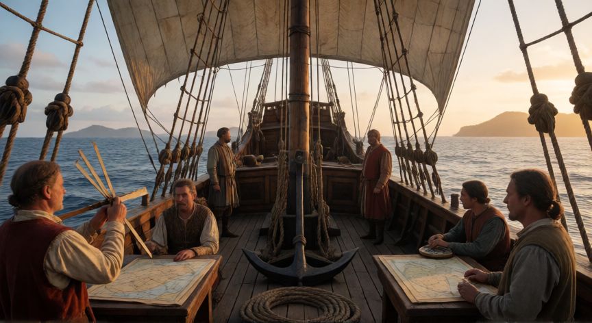 que tecnologia existia cuando se descubrio america, Nave europea con velas y aparejo navegando hacia América en 1492