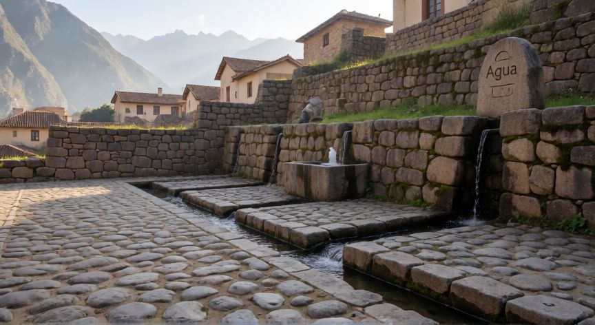 qué tecnología hidráulica desarrollaron los incas, Sistema de canales y fuentes de agua en arquitectura inca