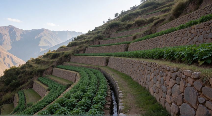 qué tecnología inca se utiliza actualmente, Andenes agrícolas andinos de tecnología inca utilizados para cultivo en laderas