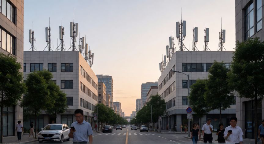 qué tecnología móvil admite velocidades de hasta 20 gbps, Antenas 5G sobre edificios en una ciudad conectada