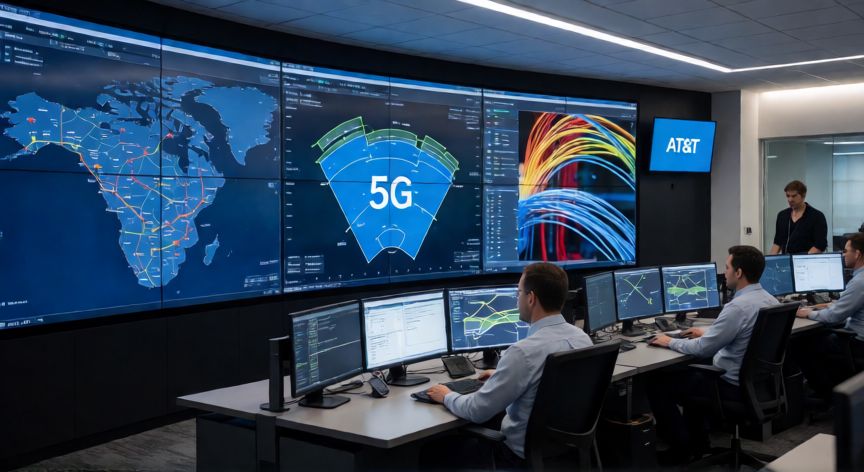 que tecnología ofrece at&t, Centro de control de red 5G y fibra óptica de AT&T con visualizaciones de cobertura