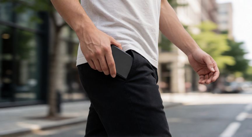 que tecnologia permite que un telefono movil se use como dispositivo manos libres, Persona usando auriculares Bluetooth mientras el teléfono permanece en el bolsillo