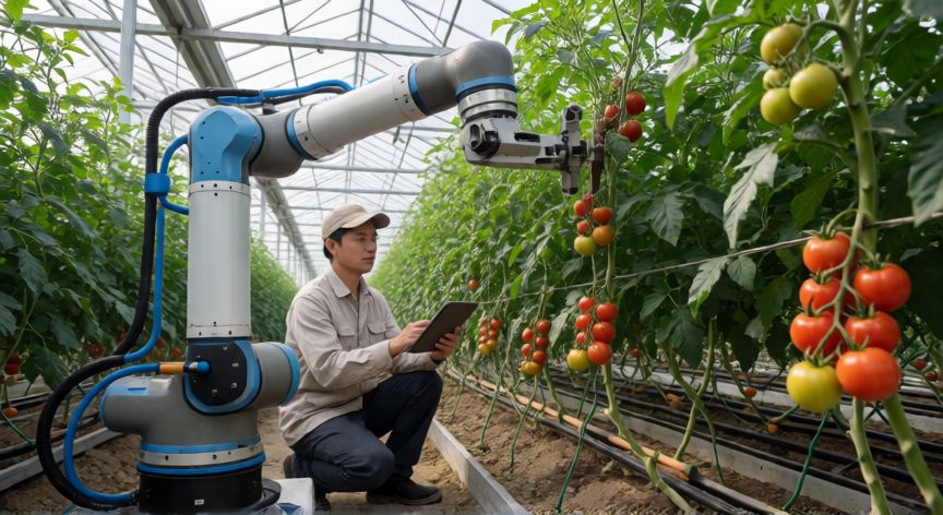 qué tecnología se utiliza en la agricultura, robótica y riego inteligente en un invernadero de tomate con monitorización digital