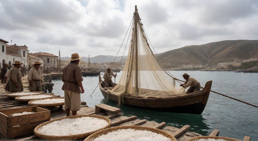 qué tecnología trajeron los españoles al perú, Pesca de longaniza en la costa del Perú colonial con botes, redes y salazones del siglo XVI