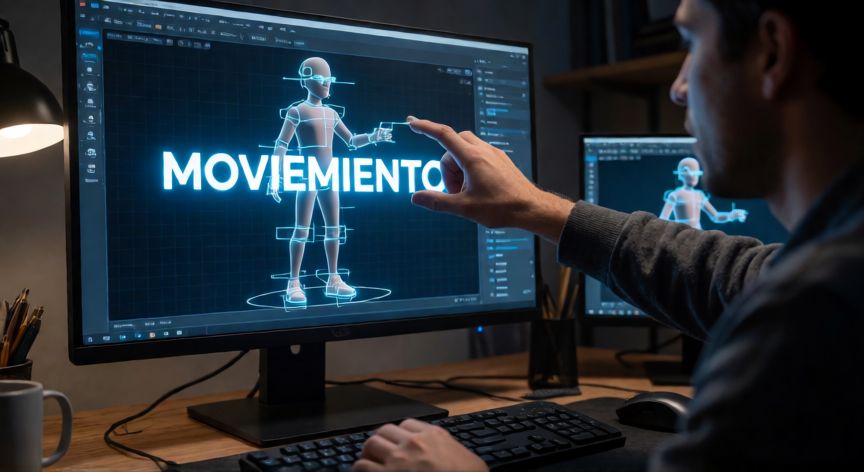 qué tecnología usan los principios de la cinemática para funcionar, animador 3D trabajando con software de cinemática para mover un personaje