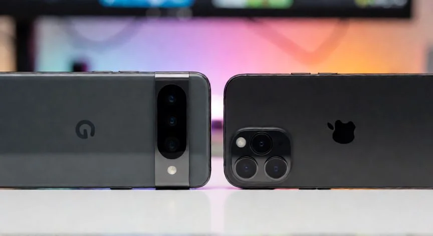 que telefono es mejor que iphone, iPhone y Google Pixel 8 Pro comparando sistemas de cámara