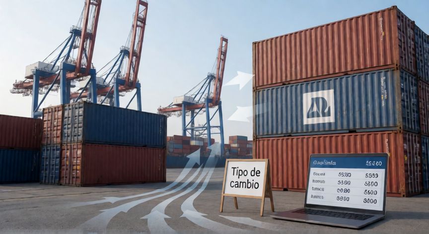restricciones cambiarias que son, Escena portuaria con comercio internacional y controles cambiarios relacionados con importaciones y divisas.
