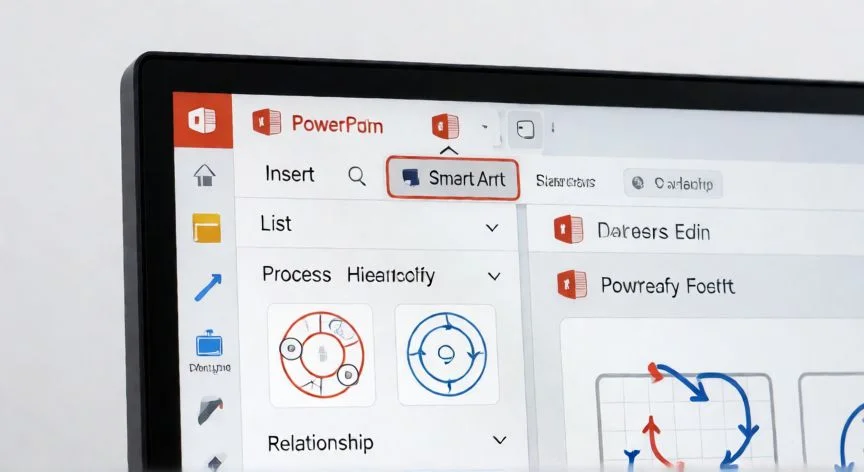 smartart en powerpoint que es, Panel de SmartArt en PowerPoint con las categorías de diagramas visibles